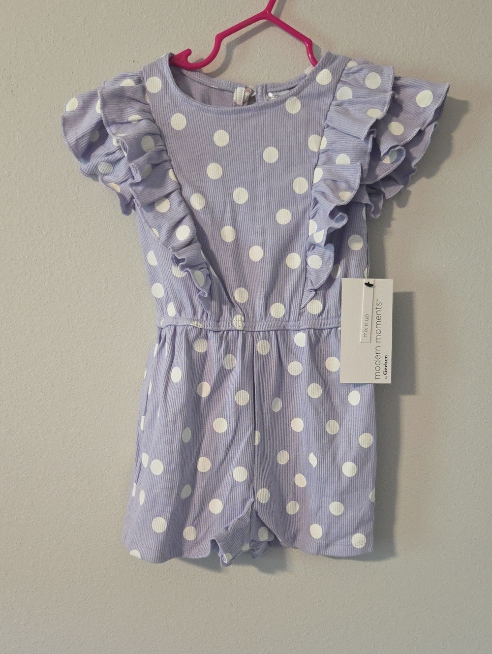 Gerber Lavender and White Polka Dot Ruffle Romper